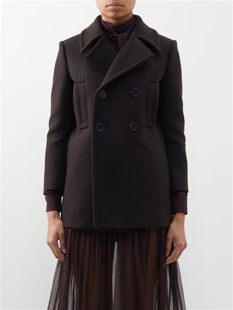 Wool gabardine peacoat in brown .